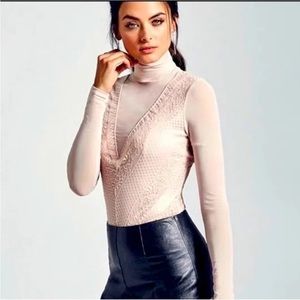 NEW $69 Guess Riva Pink Sheer Turtleneck Mesh Top XS